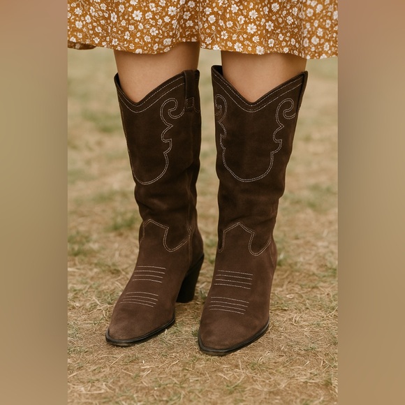 Dr. Scholl's Shoes - Dr. Scholl's Y2K Brown Suede Western Cowgirl Boots Women's 7.5 Country Bohemian